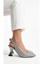 Royal Women's Leather Short Goblet Heel Pointed Toe Open Back Bow Detail Heeled Shoes - 4