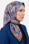 Women's Navy Blue Green Geometric Patterned Stitched Writing Cotton Casual Scarf