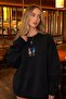 Women's Oversize Sweatshirt Match Flame Printed Black – Crew Neck, 3 Thread Raster Fleece - 4