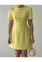 Women's Sari Mini Dress with Bow Detail, Short Sleeves, Crew Neck, Atlas Texture - 2