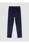 Navy Blue Girls' Velvet Tights with Elastic Waistband - 3