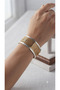 Women's Gold Silver Color Mesh Detailed Wide Steel Handcuff Bracelet