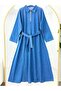 Half Zipper Detailed Belted Denim Dress