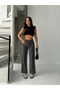 Women's High Waist Smoked Linen Boyfriend Style Wide Legs - 3
