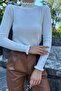 Women's Ecru High-Neck Knitted Patterned Ruffle Cuff Long Sleeve Knitwear Sweater - 4