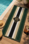 Retro Green Black Cream Striped Geometric Patterned 70X150 Beach Towel - Cotton Bath Towel