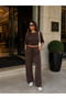 Women's Pique Textured Crop Blouse with Gathered Sides and Tie-Waist Wide-Leg Pants Two-Piece Set - 6