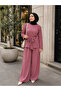 Women's Aerobin Fabric Back Zippered Belted Wide Leg Two-Piece Set