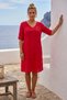 Narçiçeği V-Neck 3/4 Sleeve Hidden Pocket Lined Brodeled Casual Cotton Woven Dress 107 55 - 7