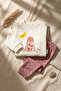 Aura Bloom Rabbit Patterned Cream Sweatshirt and Polka Dot Dusty Rose Pants 2-Piece Baby Set - 100% - 6