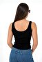 Black Fitted Pool Neck Tank Top |   Thick Strapped Ribbed Camisole Knitted Fabric |   98% Cotton 2% Elastane Flexible Body-Fitting Basic Undershirt - 2