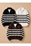 Men's 3-Piece Set Half-Zipper Striped Knitwear Sweater Oversize Model