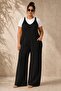 Women's Plus Size V-Neck Pocketed Back-Tie Inner White T-Shirt 2-Pack Aerobin Wide-Leg Jumpsuit Set (Not Stretchy) - 4