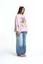 Pink Ecru Flamingo Printed Striped Sleeve Oversize Sweatshirt 19027 - 4