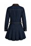 Navy Blue Pleated Skirt Jacket Denim Suit - 0984 - 2