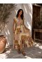 Ethnic Patterned and Foil Printed Long Silk Dress (Fits Sizes 38-44.) - 2
