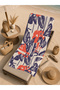 Navy Blue Coral Large Tropical Floral Patterned 70X150 Beach Towel - Cotton Bath Towel - 5