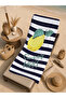 Navy Blue White Striped Lemon Text Detailed 70X150 Beach Towel - Digital Printed Fade-Resistant Bath Towel - 5