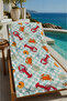 Mint Dama Seafood Lobster Crab Patterned 70X150 Beach Towel - Cotton Bath Towel