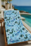 Blue Seahorse and Sea Creatures Patterned 70X150 Beach Towel - Cotton Bath Towel