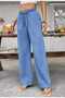 High Waist Elastic Waistband Loose Leg Jeans - 2