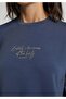 Regular Fit Round Neck Printed Women's Navy Blue Short Sleeve T-Shirt - 4