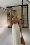 Backless Slit Detail Ecru Lace Dress - 6