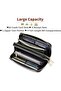 Women's large wallet RFID genuine leather double zipper wrist strap. - 3