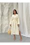 Floral Jacquard Buttoned Belted Shirt Dress 9116 - Yellow - 5