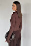 Brown Women's Front Half-Zip Self-Line Patterned Blouse - 3