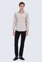 Beige Slim Fit Open Italian Collar 100% Cotton Long Sleeve Sports Shirt - 2