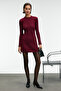 Encanto Women's Round Neck Stripe Pattern Slim Fit Burgundy Dress - 2