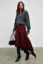 Junkit Women's Soft and Flexible Fabric Asymmetrical Long Gathered Burgundy Skirt