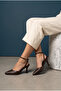Women's Brown Leather Ankle Strap Heeled Shoes - 5