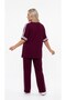 Women's Plus Size Short Sleeve Crew Neck Side Stripe Tracksuit Set 8288-26 - 4