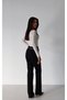 Women's Black Jean Trousers High Waist Chain Belt Detailed Wide Leg - 6