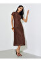 Brown Short Sleeves Lace A-Line Midi Dress - 2