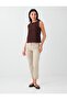 Stone High Waist Zipper Trousers with Detailed Cuffs