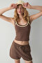 Patria Women's Mini Sweat Brown Shorts with Piping Detail and Double Pockets - 3