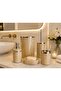 Luxury 5 Piece Marble Pattern Cream Bathroom Set / Wc Brush Holder, Liquid - Solid Soap Dispenser, Trash Can, Toothbrush Holder - 2