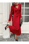 Red Red Floral Neck Long Sleeve Maxi Dress - 4