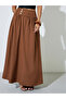 Brown Solid Buttons Detail A-line Maxi Skirt - 2