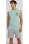 Men's Printed Mint Green Sleeveless Sports T-Shirt Gray Combed Cotton Shorts 2-Piece Set