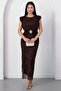 Oval collar buckle glitter dress grs4113