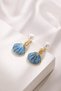 Blue Seashell Figured Pearl Detailed Gold Color Women's Earrings