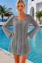 Women's Long Sleeve Spanish Sleeve Front Back V-Neck Tie Back Cotton Gray Mini Swimsuit Top Beach Dress - 5