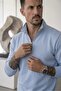 Men's Relax Fit Comfortable Cut Cotton Soft Textured 3 Thread Fleece Half Zipper Baby Blue Stand Collar Sweatshirt - 2