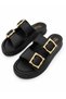 Women's Black Double Buckle Platform Slippers |   Stylish Daily Slippers with Gold Detail - 5
