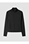 Ozmarka New Season Black Stand Collar Women's Zippered Sweatshirt with Finger Loop - 5
