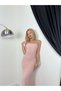 Women's Powder Strapless Long Maxi Dress with Gathered Detail and Tie Back - 4